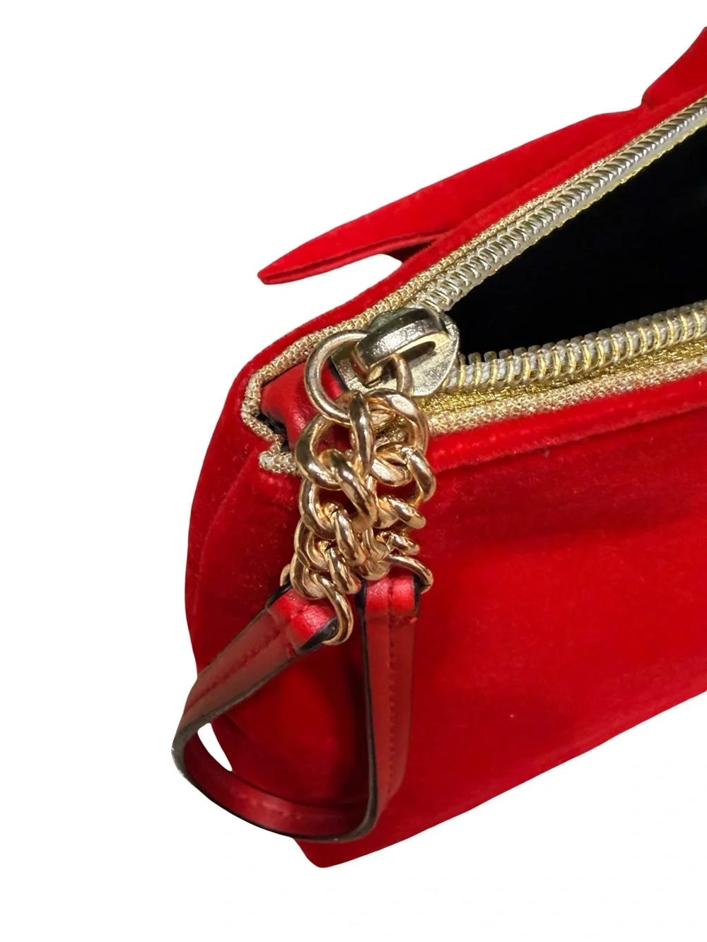 Victoria’s Secret Red Velvet Bow Wristlet Clutch Cosmetic Bag Gold Logo